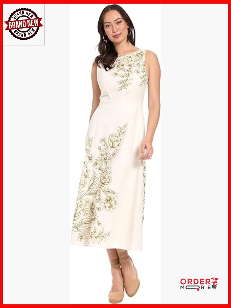 Sleeveless Floral Midi A-Line Dress Round Neck Wedding Guest